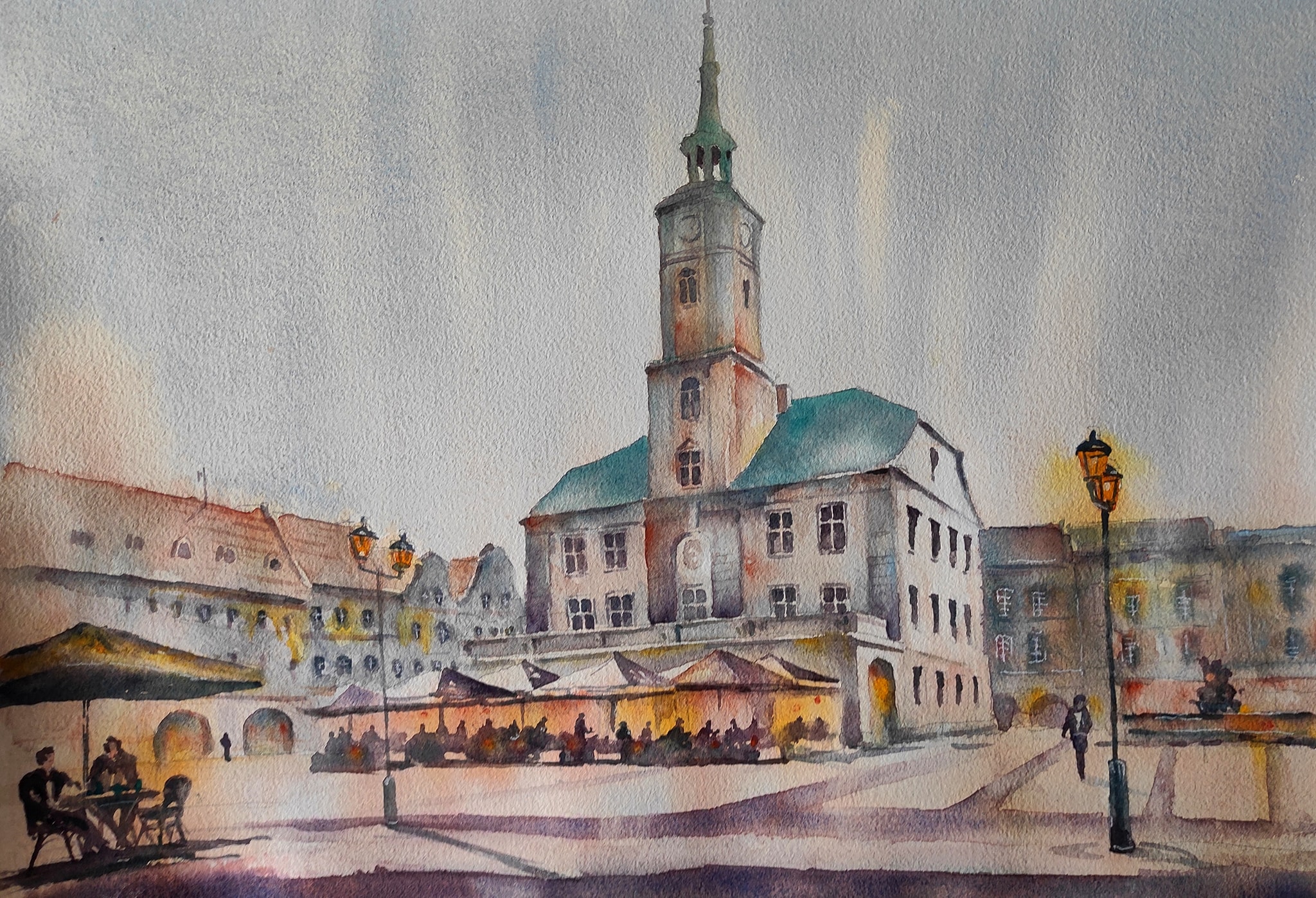 Rynek w Gliwicach- akwarela namalowana w 2025r. < NOWY W GALERII> - obrazek 2